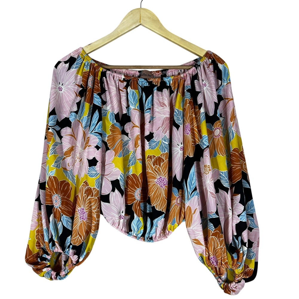 Willow & Root Floral Balloon Sleeve Top Multicolor Colorful Maximalist Size S